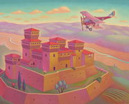図版：「トレッキアーラ城と<br>ズヴァ複葉機Ⅰ」73.0×91.0cm